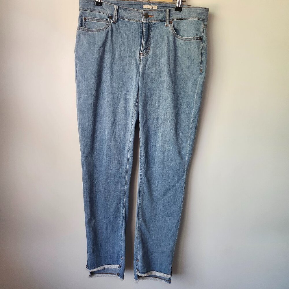 Eileen Fisher	Women's Organic Soft Stretch Pant High Low Raw Hem Jeans Size 10